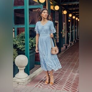 JESSAKAE Delancey Street Lace Dress | Size L| Color: Powder Blue Easter dress